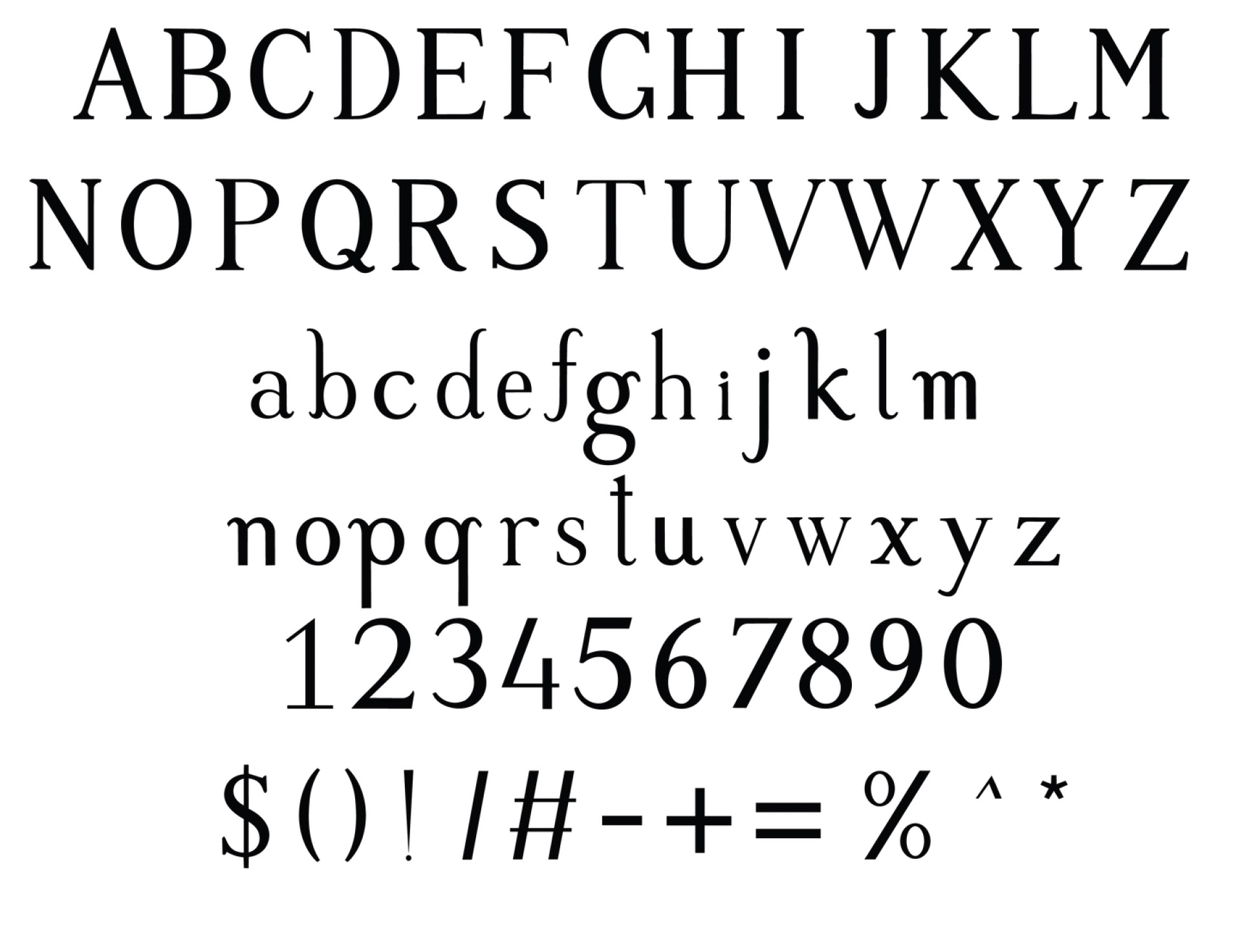 The Devil Wears Prada custom typeface character set