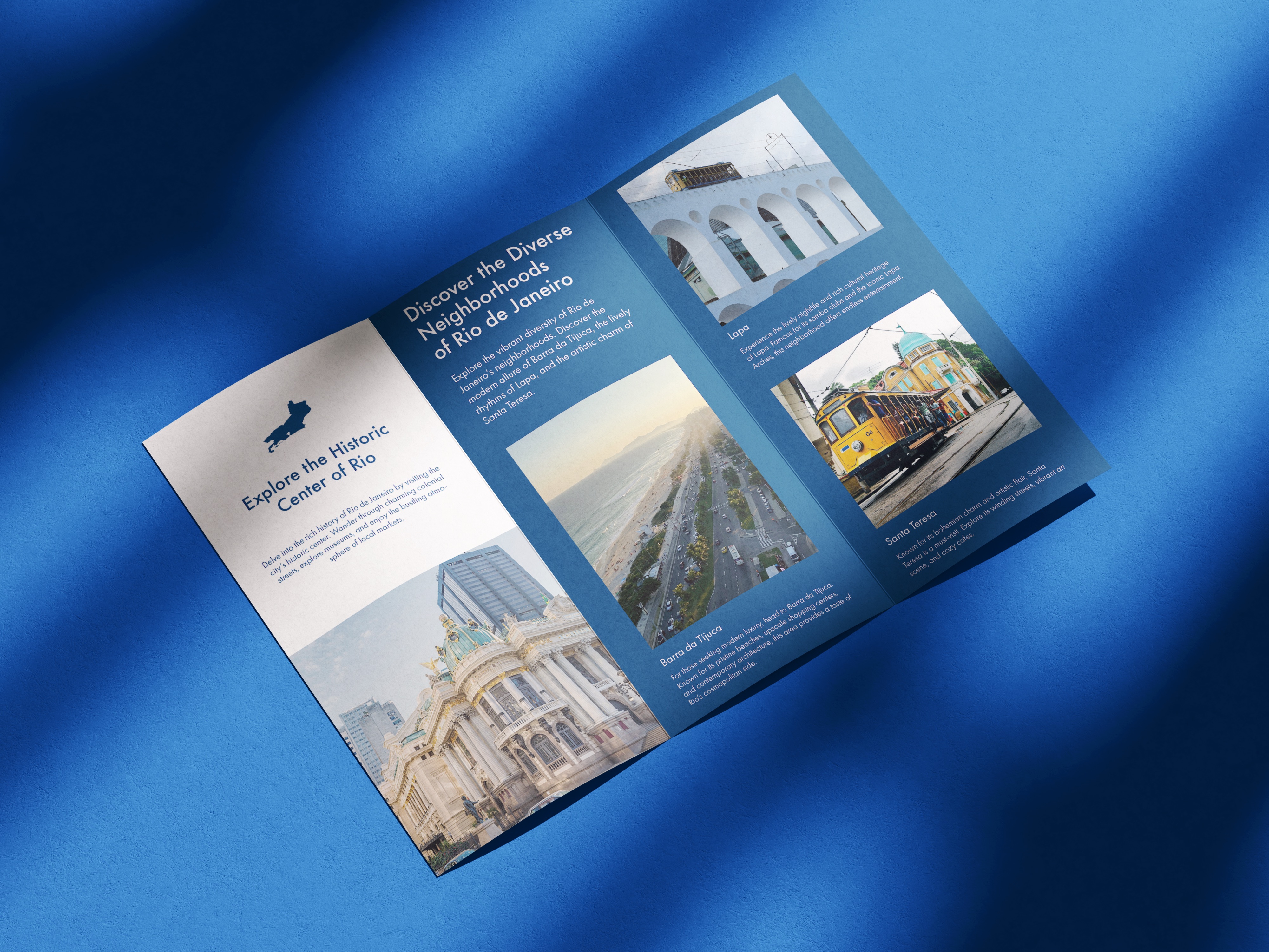 Tri-fold tourism brochure promoting Rio de Janeiro mockup 2 back
