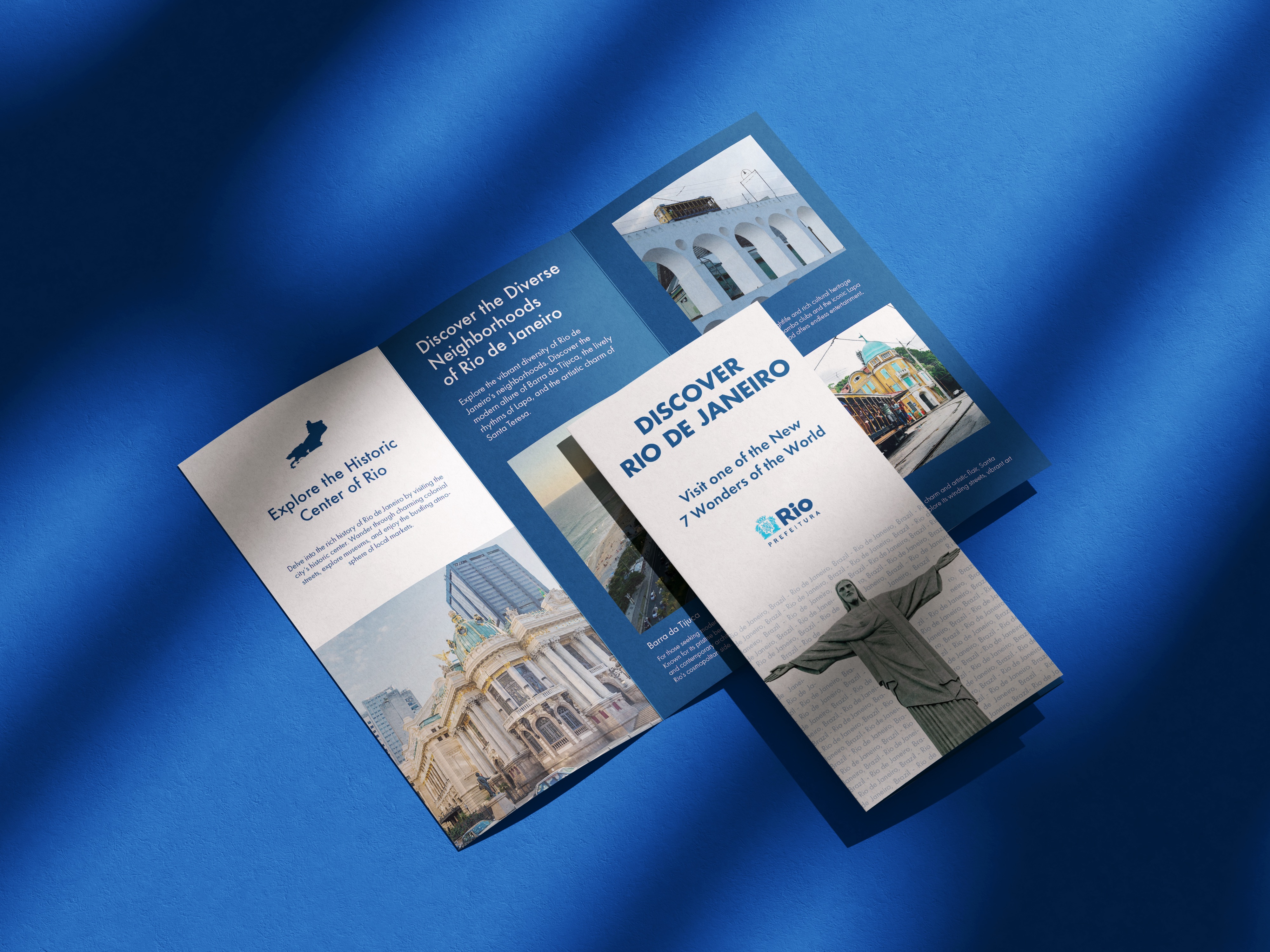 Tri-fold tourism brochure promoting Rio de Janeiro mockup 3 front and back