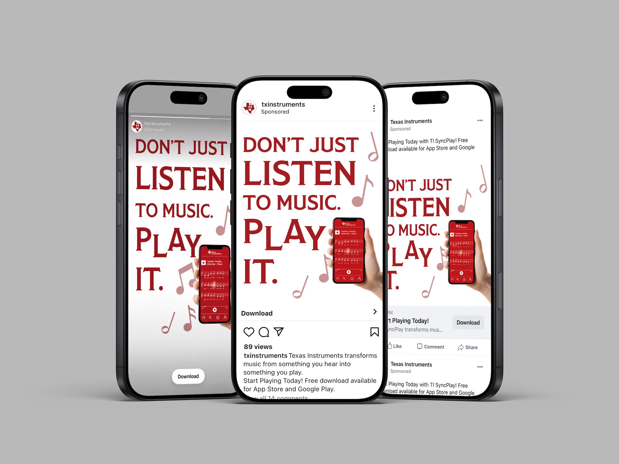 Texas Instruments SyncPlay social media posts for Instagram and Facebook mockup