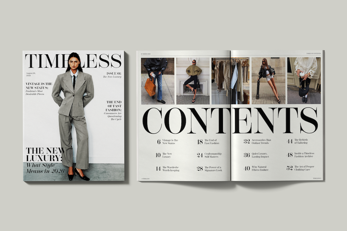 Timeless Magazine editorial magazine table of contents mockup